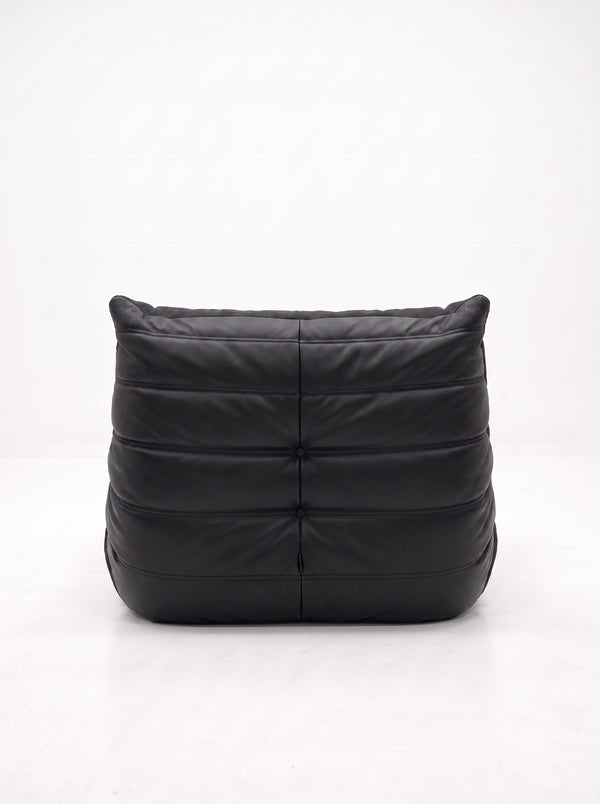 Fauteuil Relax Composé Minuit – Cuir Véritable et Lin, Édition Noire