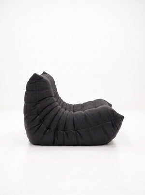 Fauteuil Relax Composé Minuit – Cuir Véritable et Lin, Édition Noire