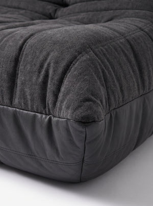 Pouf Ottoman Relax Composé Minuit – Cuir Véritable et Lin, Édition Noire